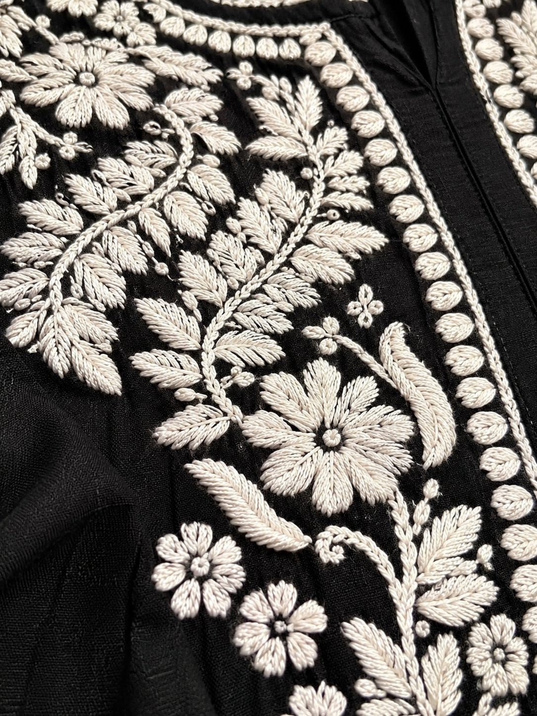 Black White Floral Lucknowi Chikankari Kurta Set for Women