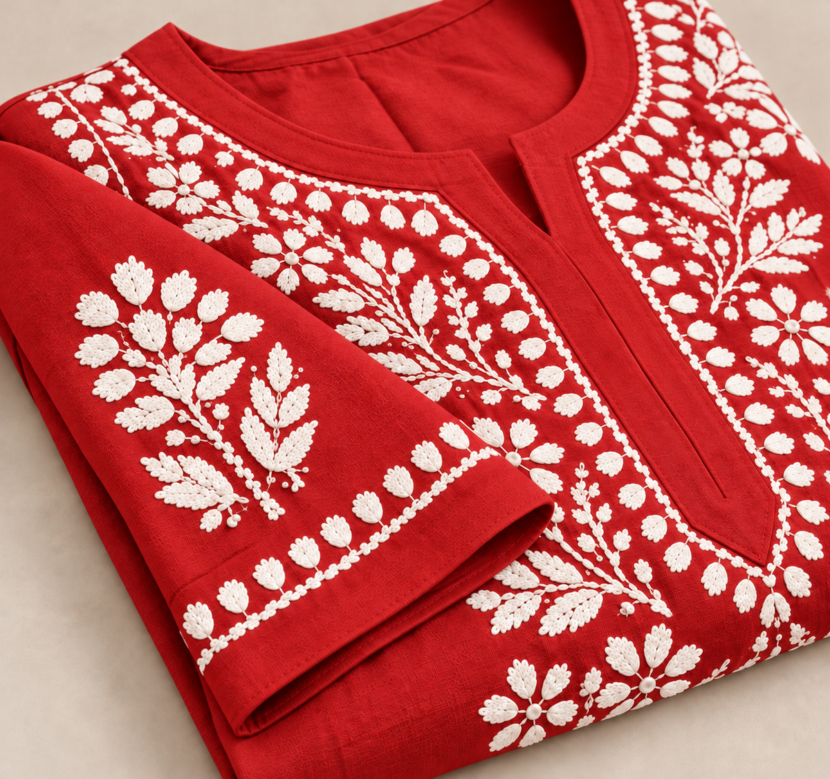 Red Rayon Chikankari Embroidered Kurti for Women
