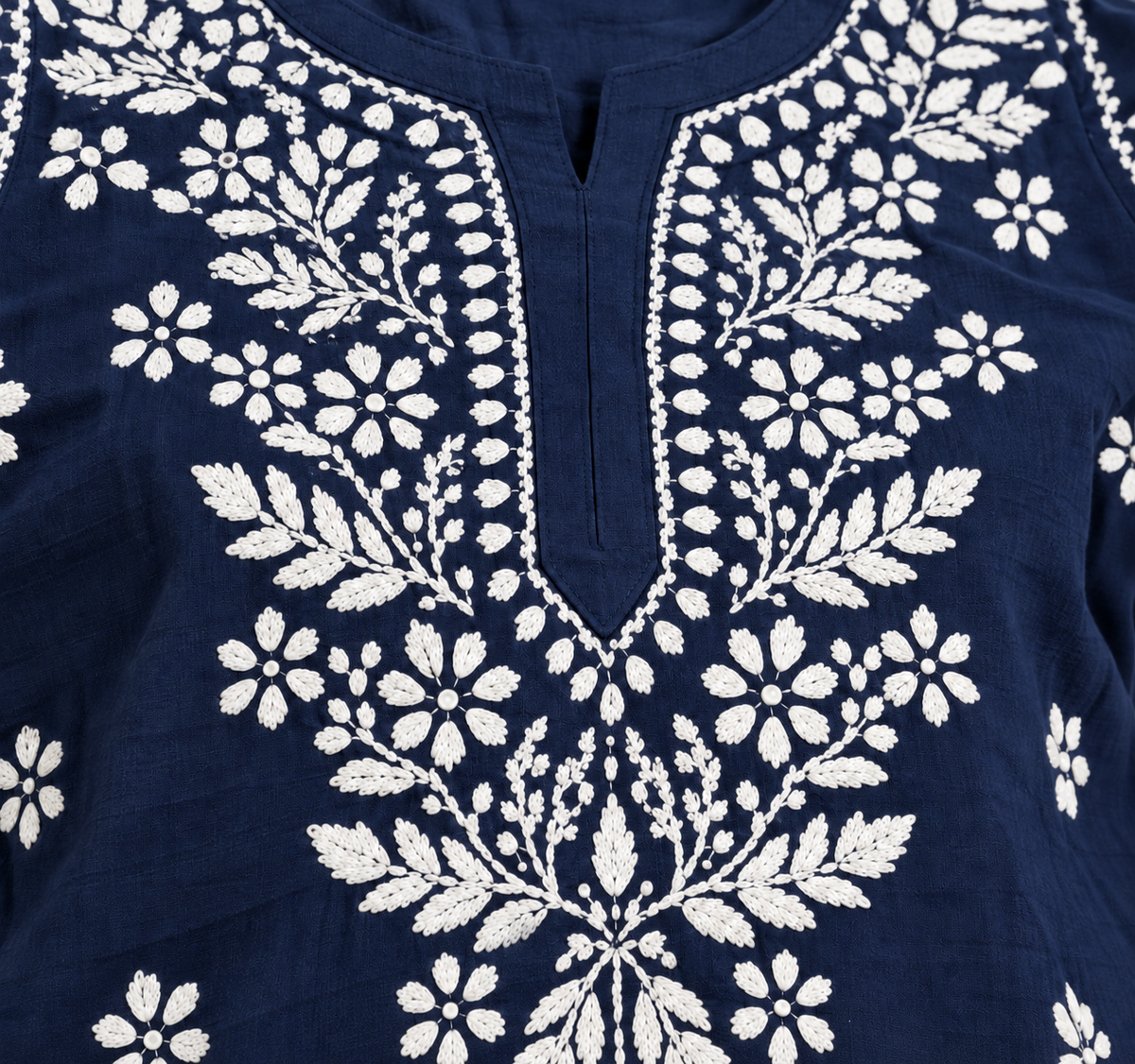 Navy Blue Rayon Chikankari Embroidered Kurti for Women