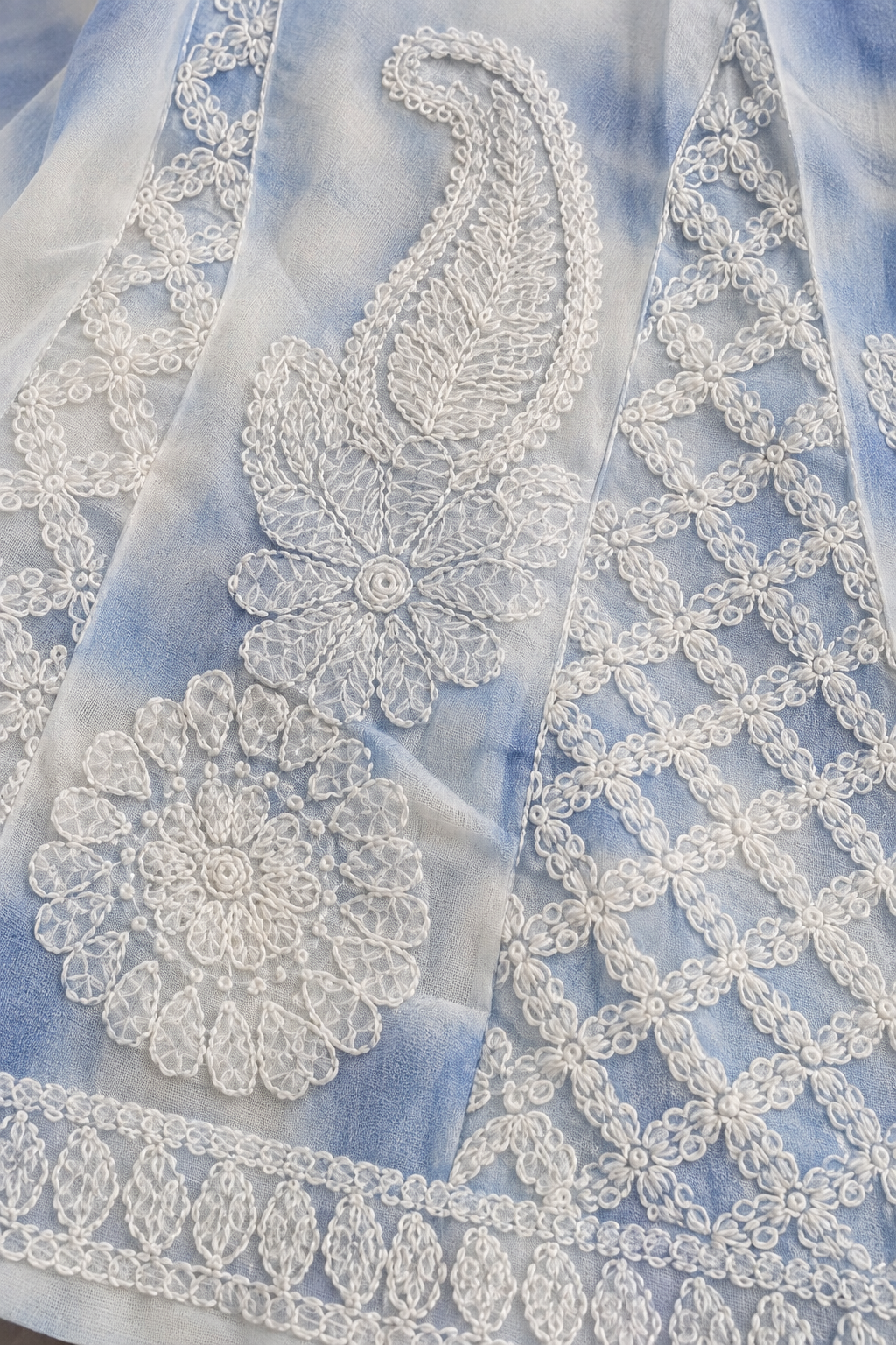 Powder Blue Lucknowi Chikankari Georgette 3-Piece Set for Women