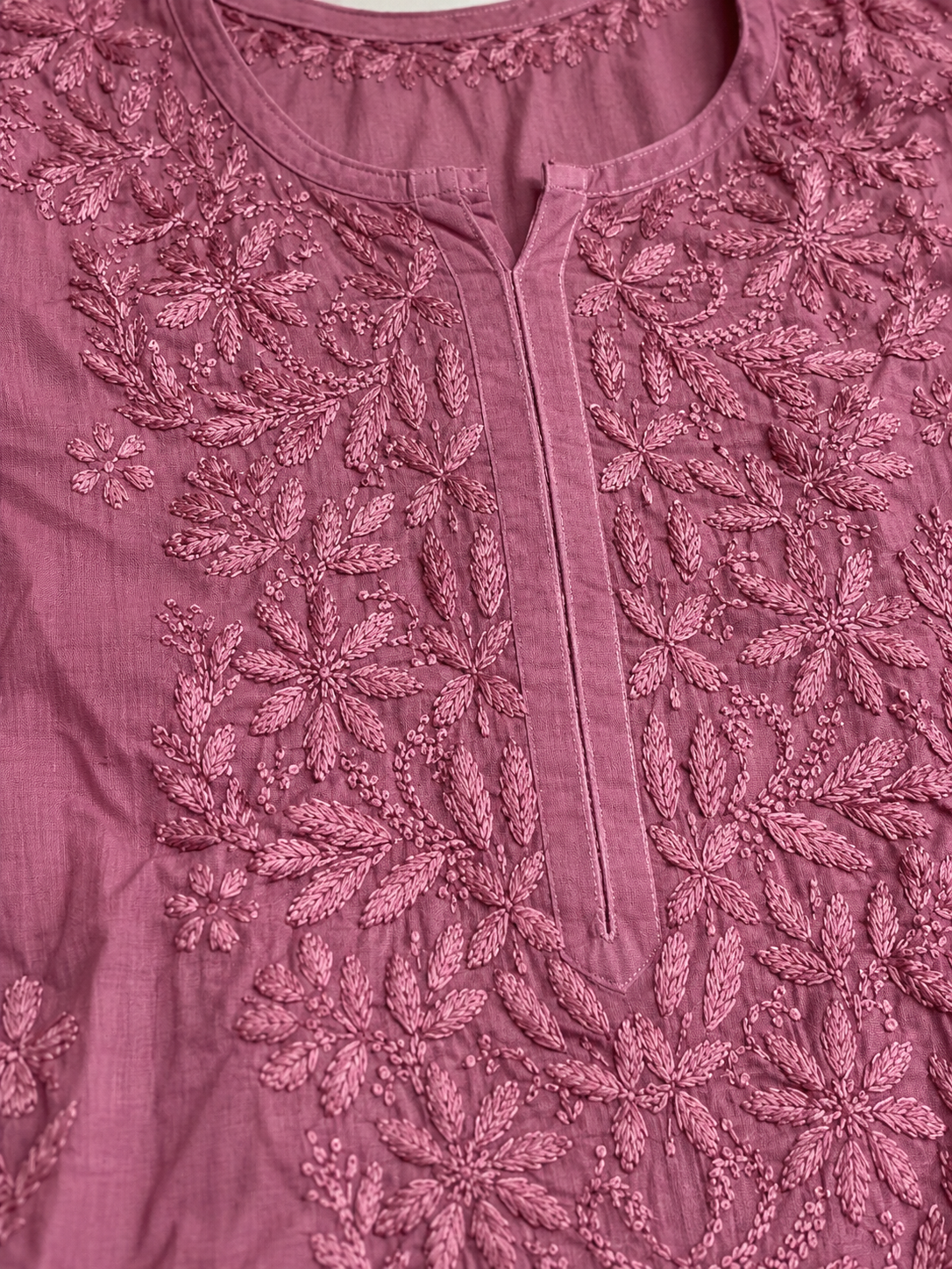 Dusty Rose Pink Lucknowi Chikankari Kurta Set for Women
