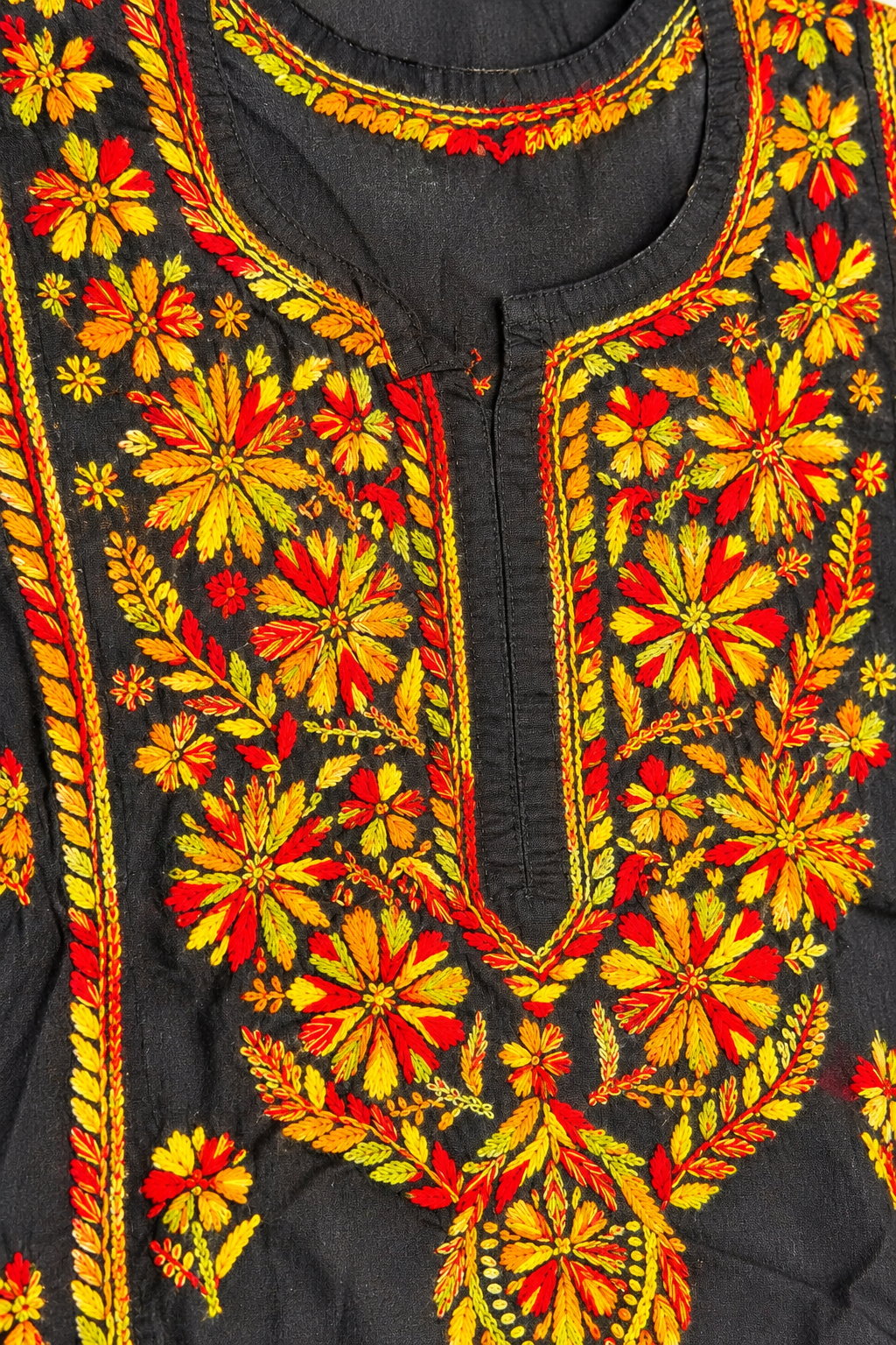 Black Floral Multicolour Lucknowi Chikankari Kurta for Women