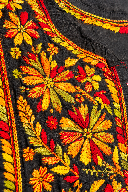 Black Floral Multicolour Lucknowi Chikankari Kurta for Women