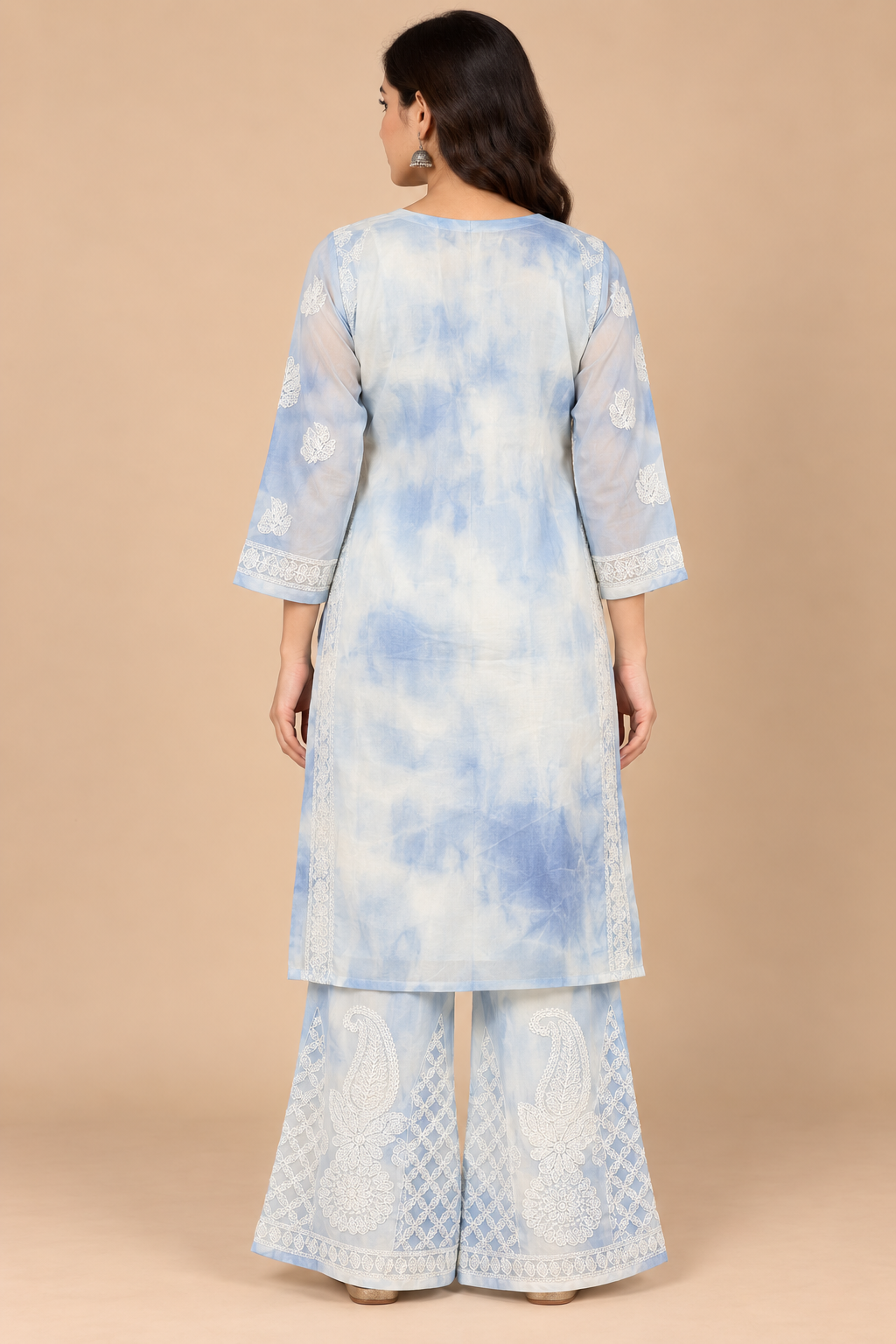Powder Blue Lucknowi Chikankari Georgette 3-Piece Set for Women