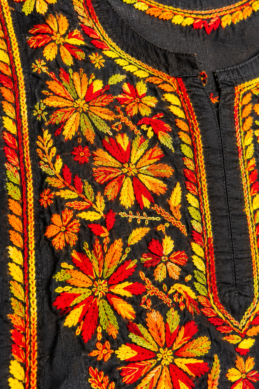 Black Floral Multicolour Lucknowi Chikankari Kurta for Women