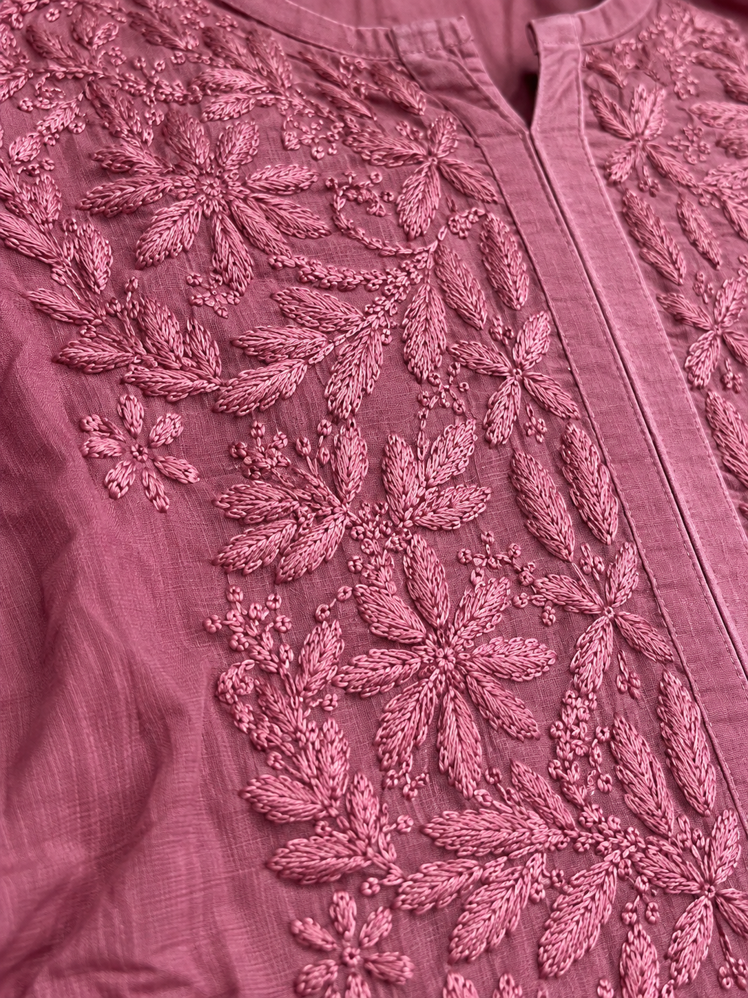 Dusty Rose Pink Lucknowi Chikankari Kurta Set for Women
