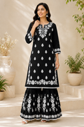 Black Chikankari Kurta Sharara Set | Lucknowi Embroidered Cotton Ethnic Wear for Women