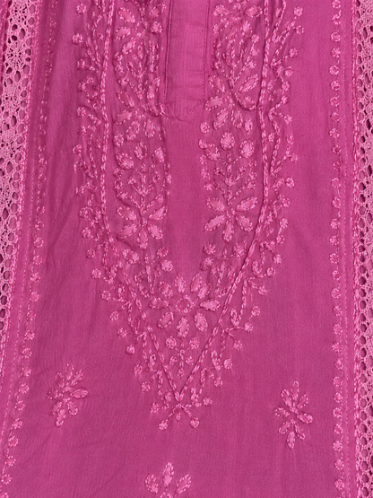 Rose Pink Cotton Chikankari Kurta for Women