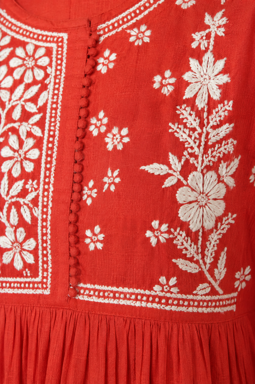 Coral Red Cotton Chikankari Kurta for Women