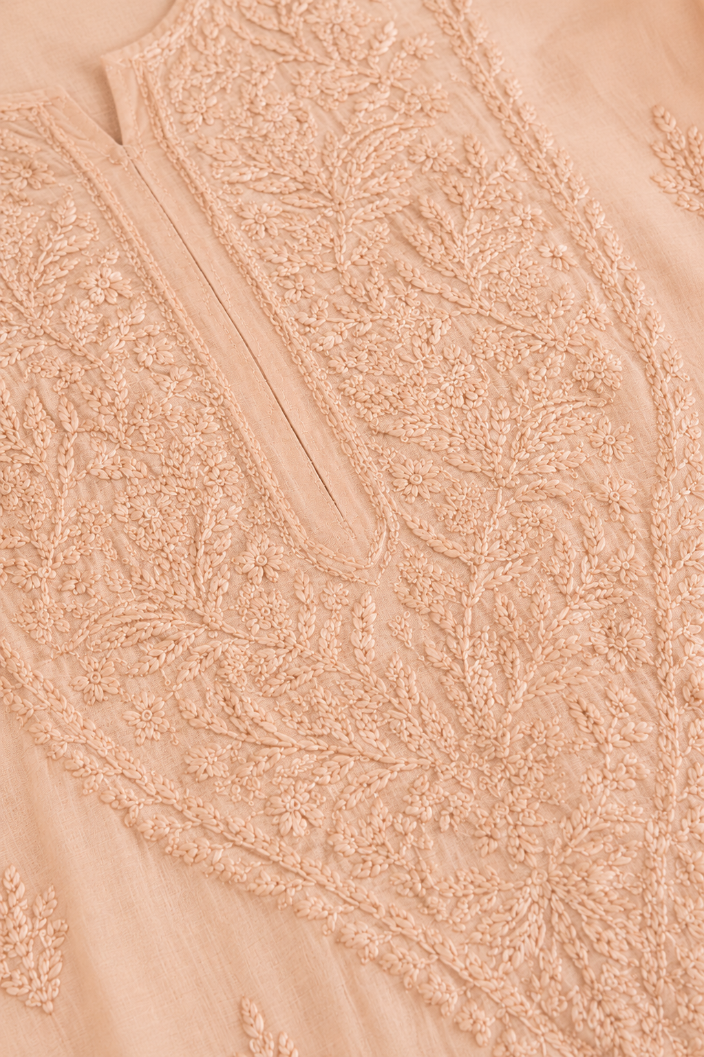 Medium Peach Beige Cotton Chikankari Kurta for Women