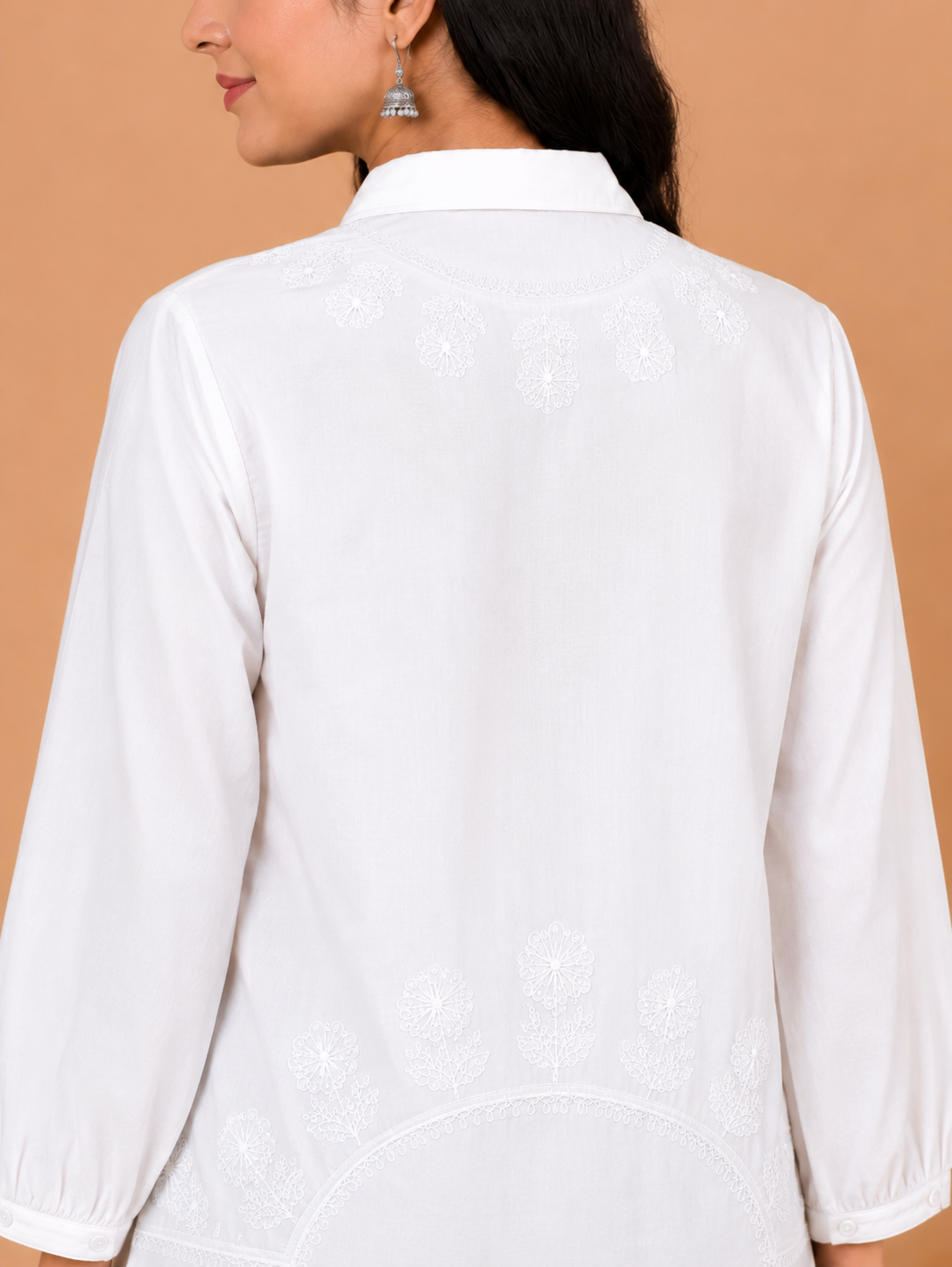 White Embroidered Cotton Shirt Kurta for Women