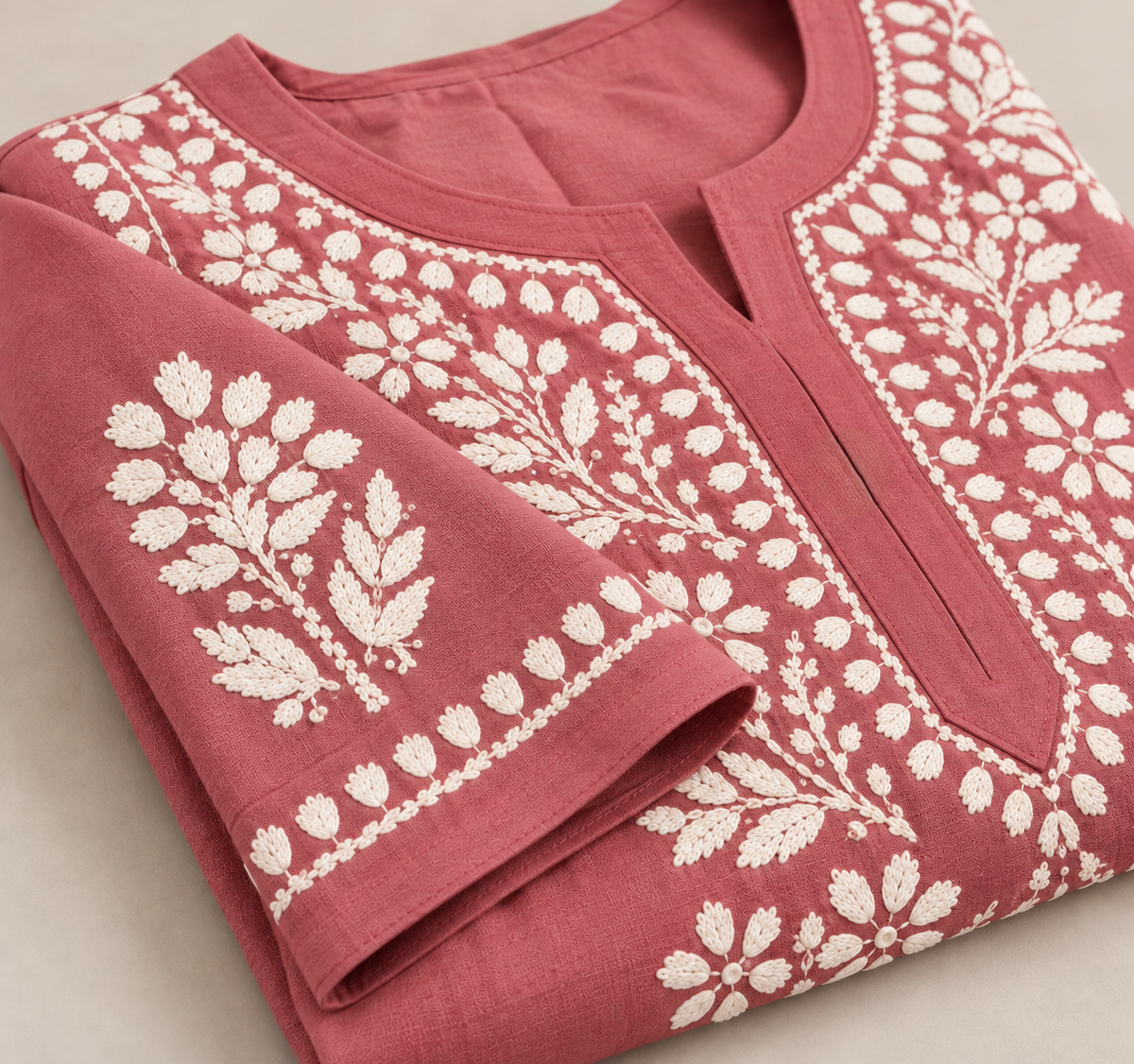 Dusty Rose Rayon Chikankari Embroidered Kurti for Women
