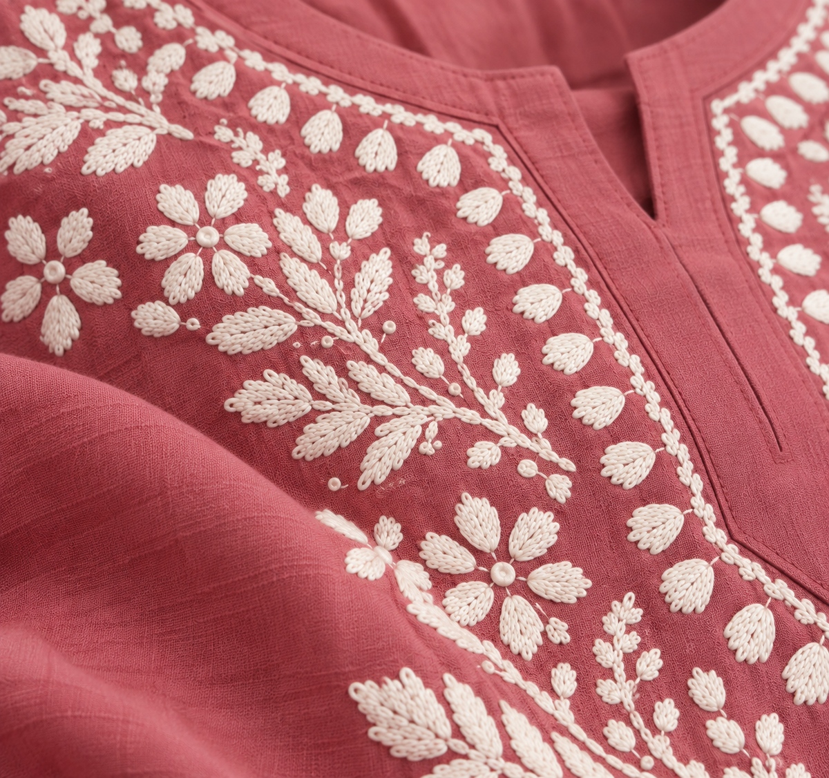 Dusty Rose Rayon Chikankari Embroidered Kurti for Women