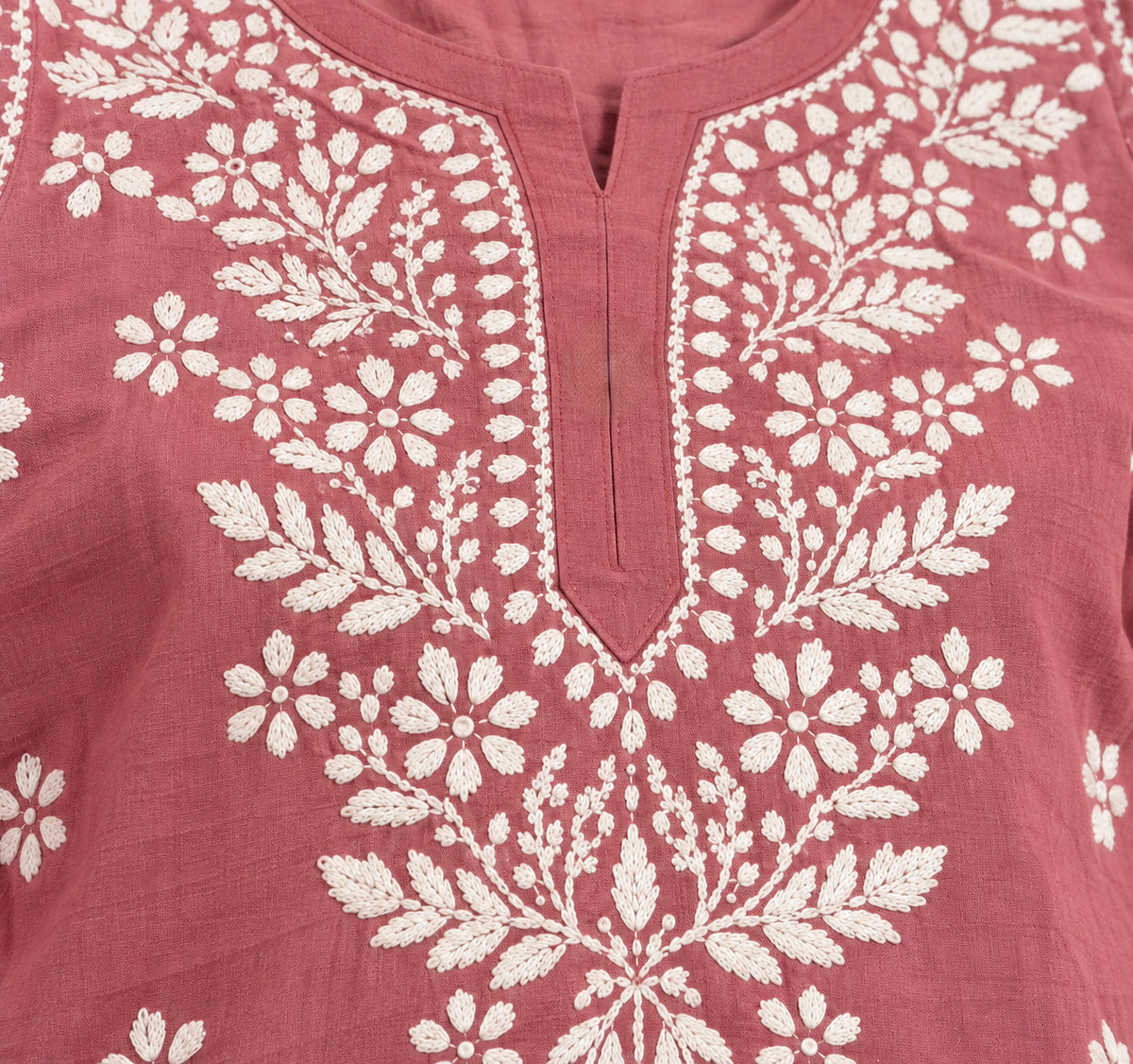 Dusty Rose Rayon Chikankari Embroidered Kurti for Women