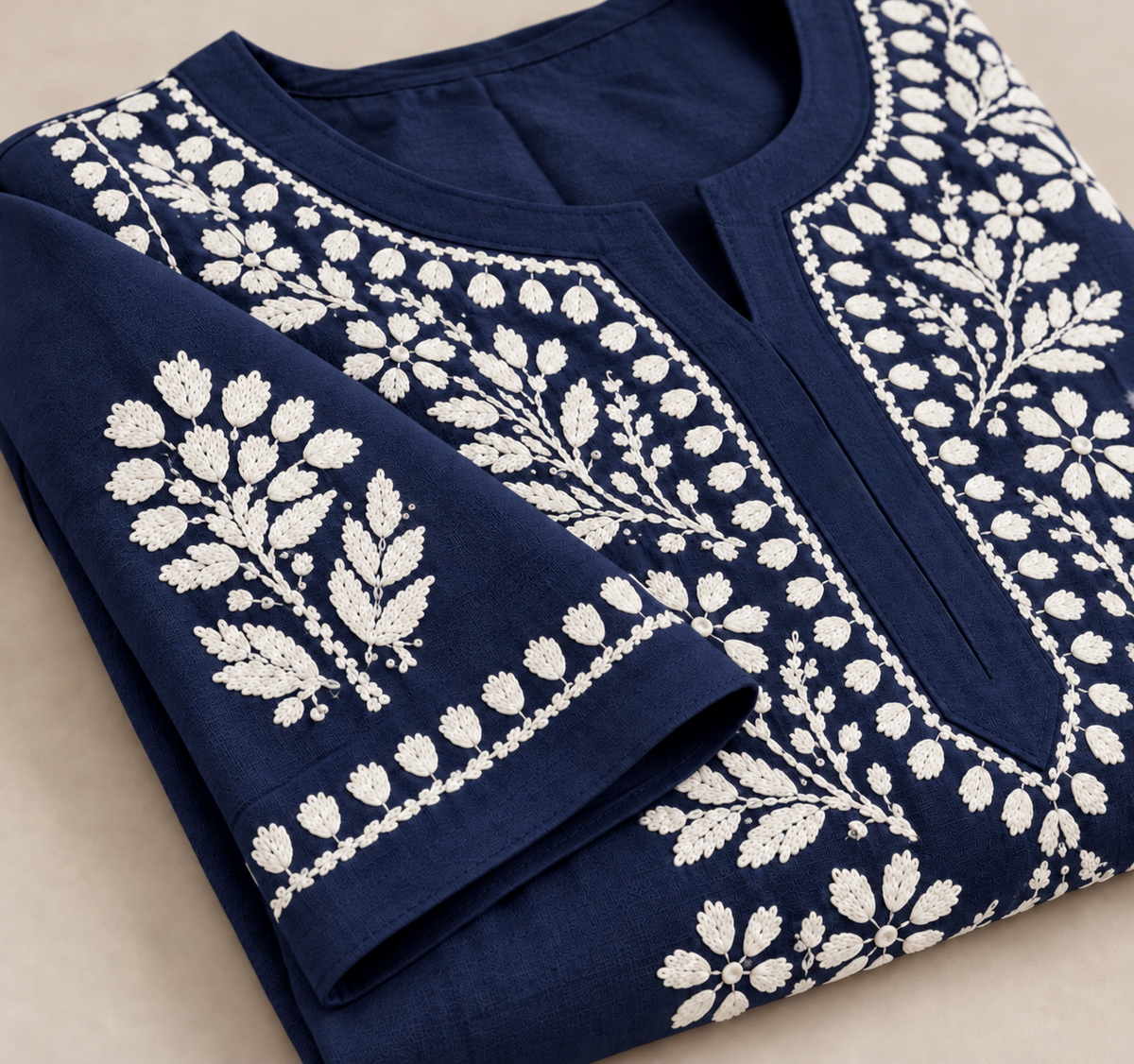 Navy Blue Rayon Chikankari Embroidered Kurti for Women