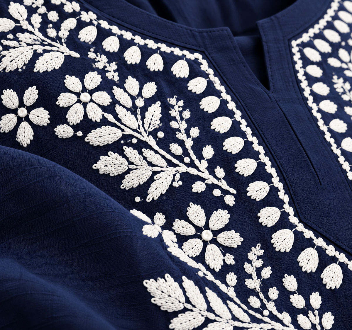 Navy Blue Rayon Chikankari Embroidered Kurti for Women