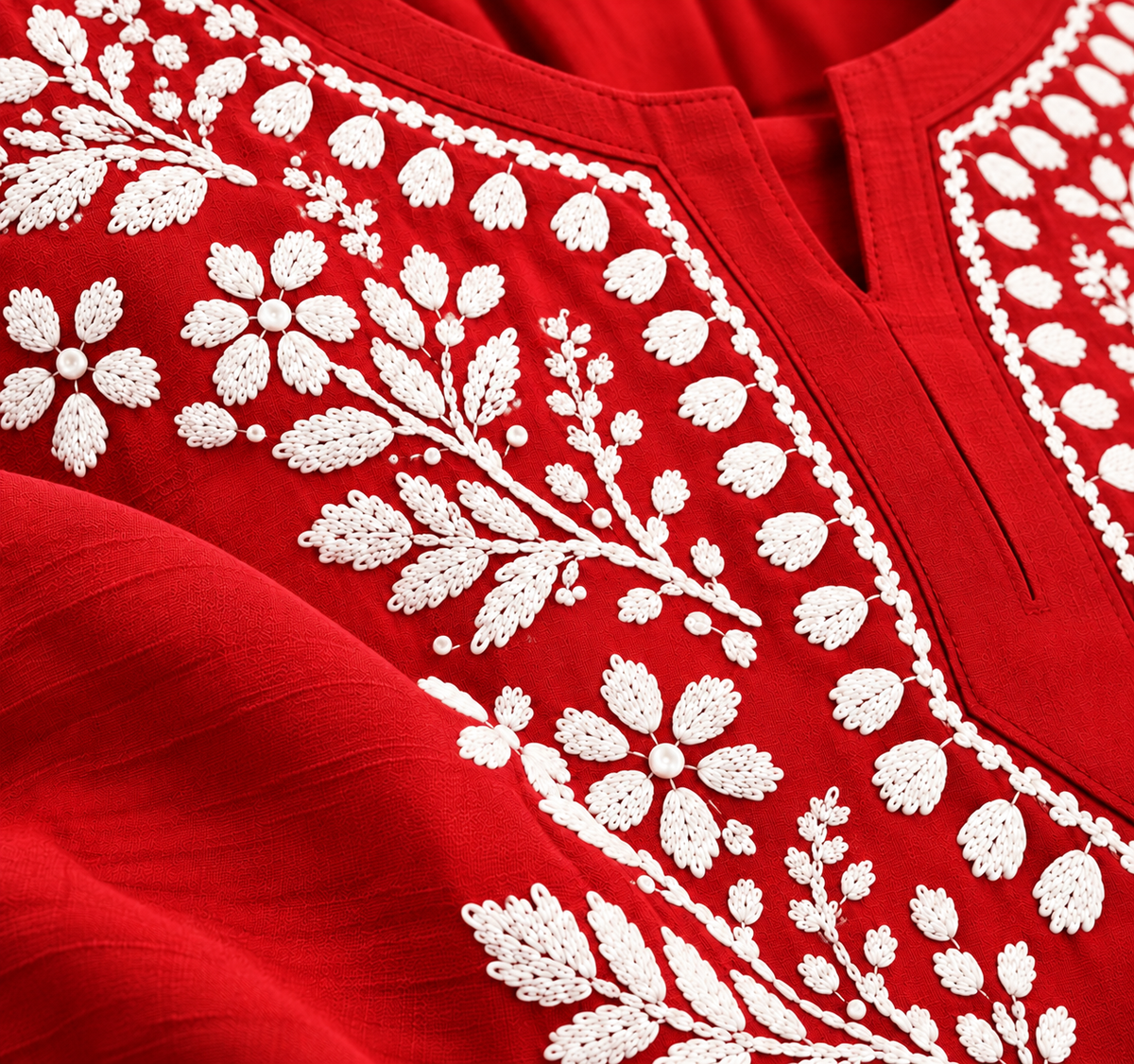 Red Rayon Chikankari Embroidered Kurti for Women