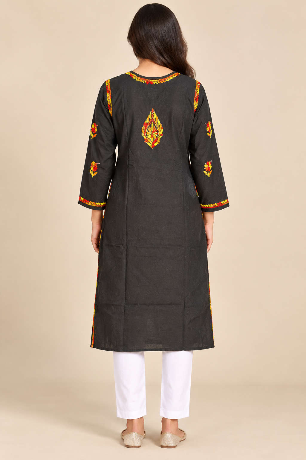 Black Floral Multicolour Lucknowi Chikankari Kurta for Women