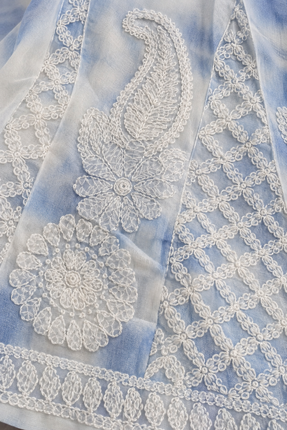 Powder Blue Lucknowi Chikankari Georgette 3-Piece Set for Women